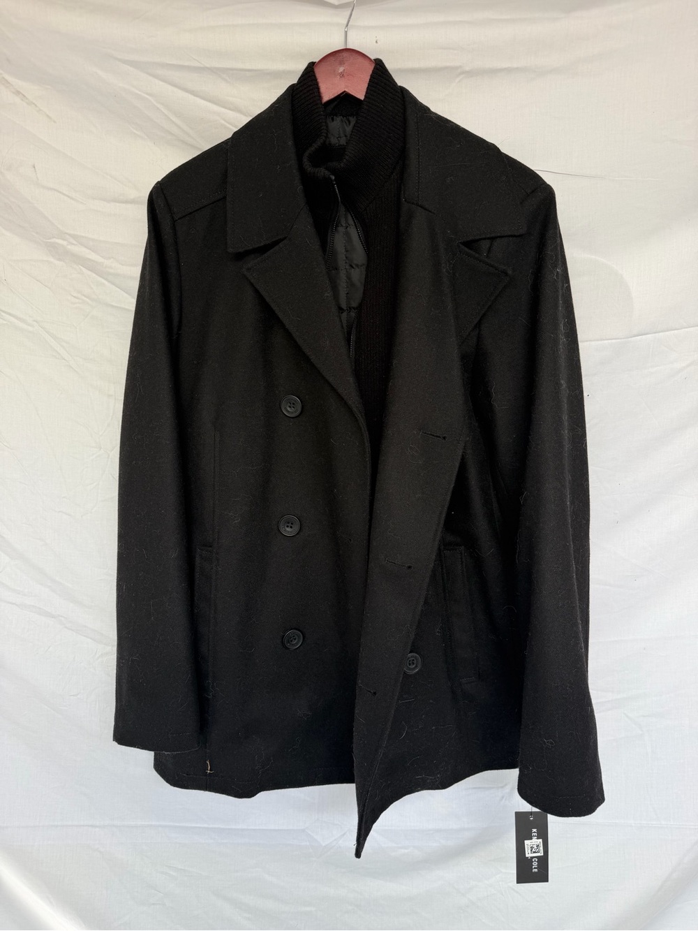 Men's Black Double Breasted Peacoat Jacket size M
